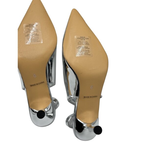 NEW Heelchic Womens Size 6 Silver Pointed Toe Slingback Heels Kitten Heel - Picture 9 of 16
